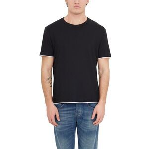 PAOLO PECORA Men's Crew Neck T-Shirt with Contrast Piping Men BLACK T-Shirts